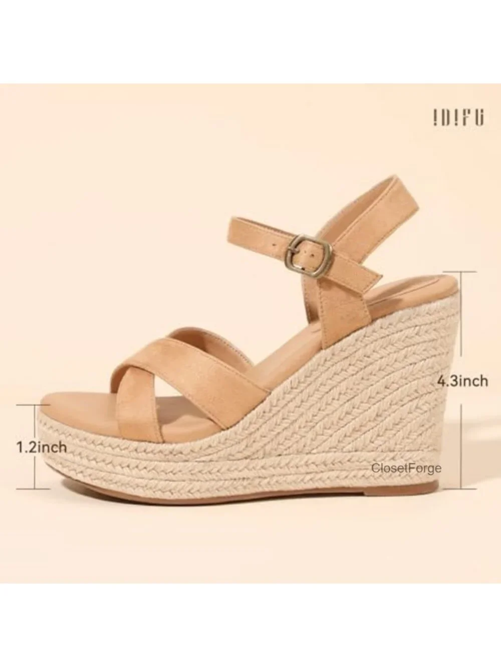 IDIFU Espadrille Platform Wedge Sandals Strappy Ankle Buckle High Heel